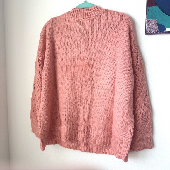 Chunky Diamond Hollow Knit Sweater Pink Sweater Crochet Sweater - SALE - Picture 5 of 5